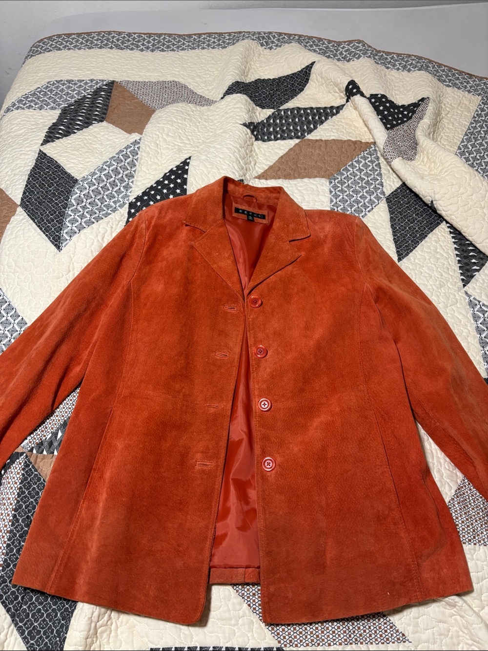 Rust Orange Suede Button Front Jacket